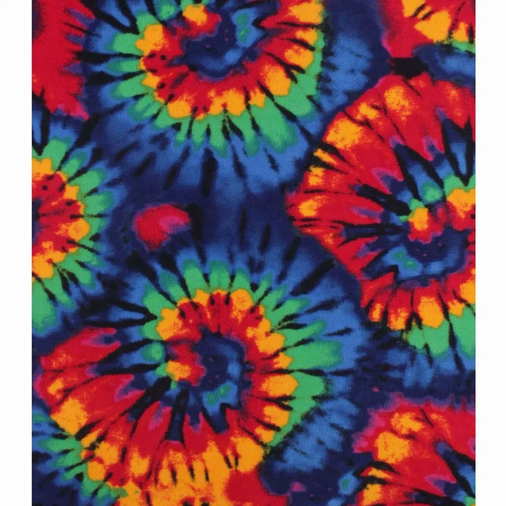 Rainbow Tie Dye Swirl on Blue No Sew Fleece Blanket 48 inches wide